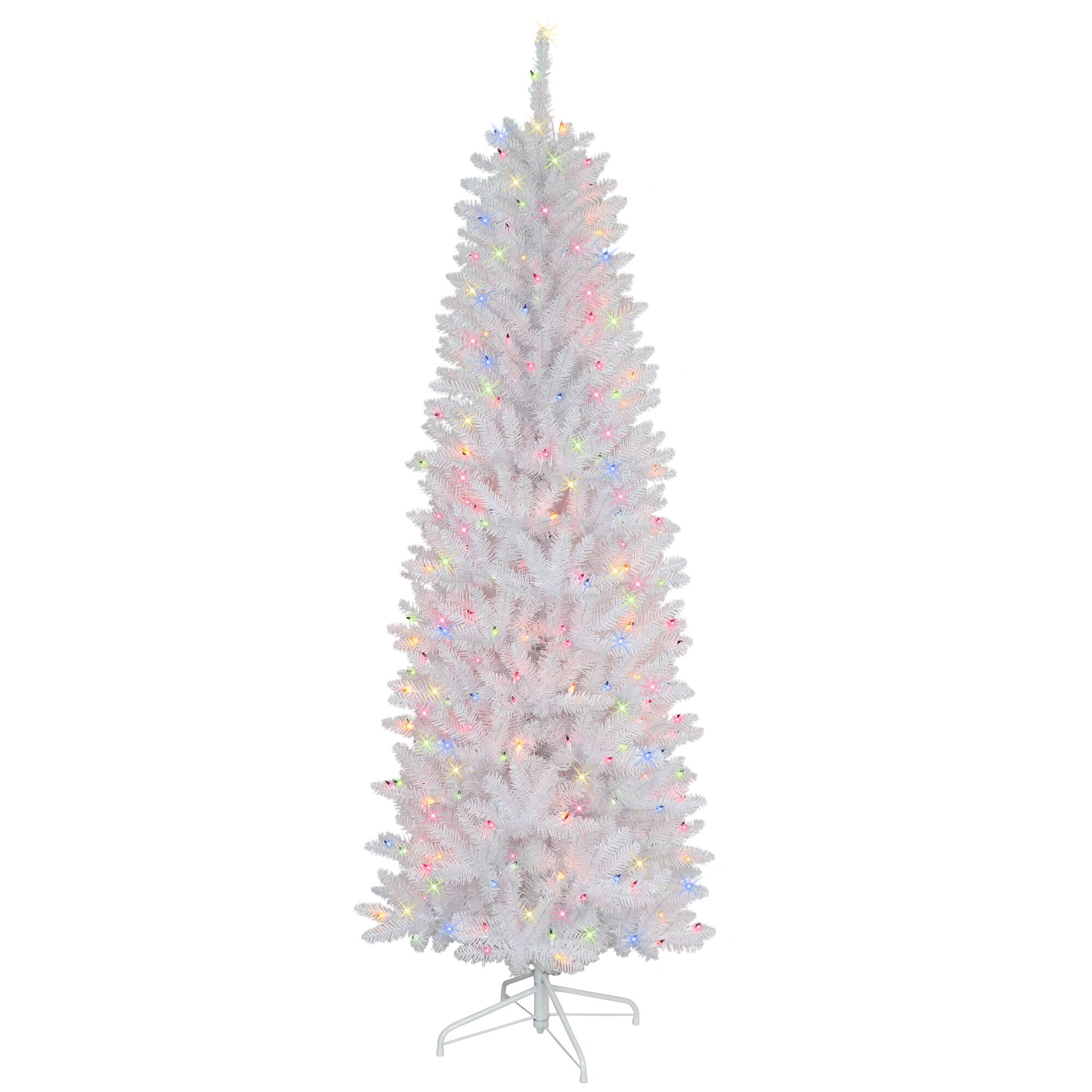 6 Pack: 4.5ft. Pre-Lit White Pencil Fraser Fir Artificial Christmas Tree, Multicolor Lights